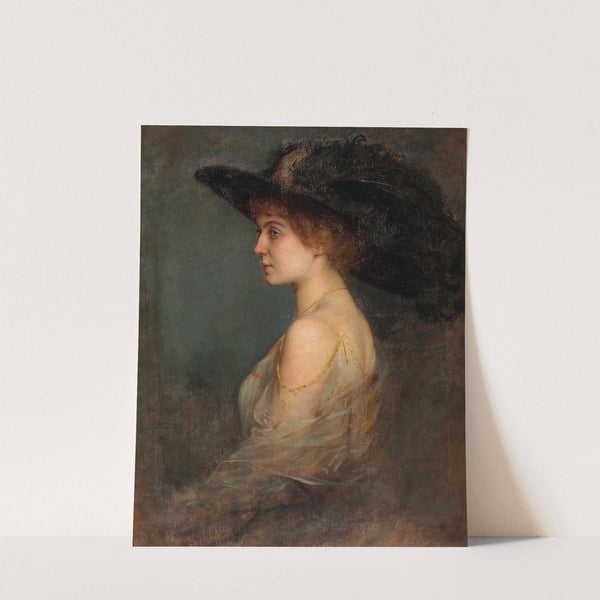 Profilportrait einer Dame mit großem federgeschmücktem Hut by Arthur Von Ferraris