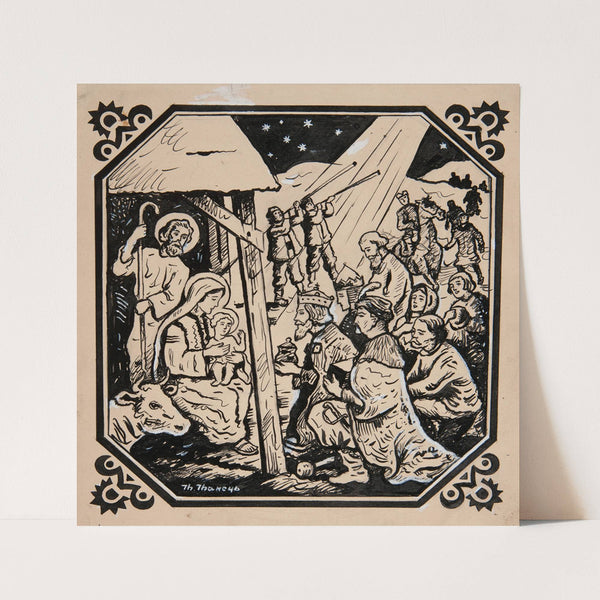 Projekt ilustracji ze sceną pokłonu Trzech Króli by Ivan Ivanec