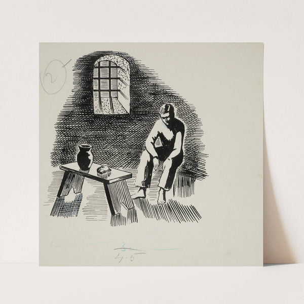 Projekt winiety – mężczyzna w celi więziennej (1950-1960)