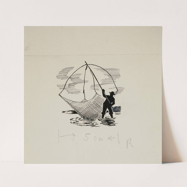 Projekt winiety – rybak z siecią (1950-1960)