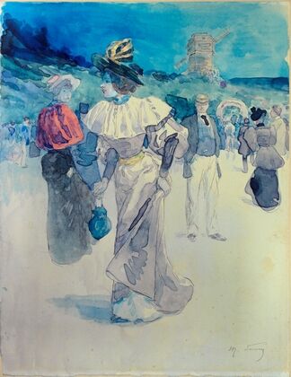 Promeneurs devant le moulin de la Galette, actuel 18ème arrondissement (1890-1900)