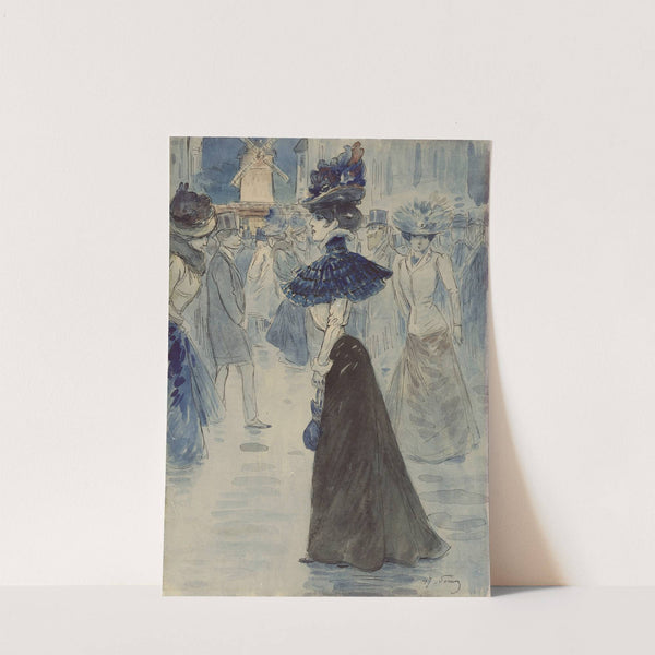 Promeneurs devant le Moulin Rouge, place Blanche, actuel 18ème arrondissement (1890-1900) by Henri Somm