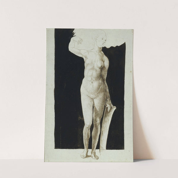 Proportion study of female nude with a shield (1500) by Albrecht Dürer