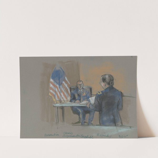 Prosecution lawyer giving the closing argument during the court martial of Bowe Bergdahl, Fort Sam Houston, San Antonio, Texas by Brigitte Woosley