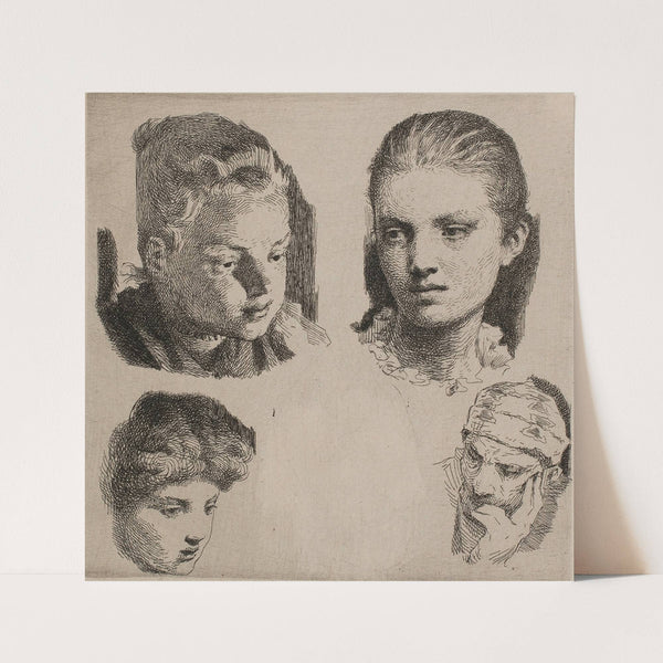 Prøveplade; Fem hoveder by Frans Schwartz