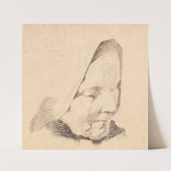 Prøveplade; Gammel kone med antydet tørklæde by Frans Schwartz