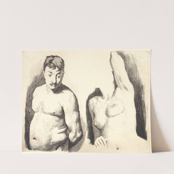 Prøveplade med to studier efter nøgen mandlig og kvindelig model i halvfigur by Frans Schwartz