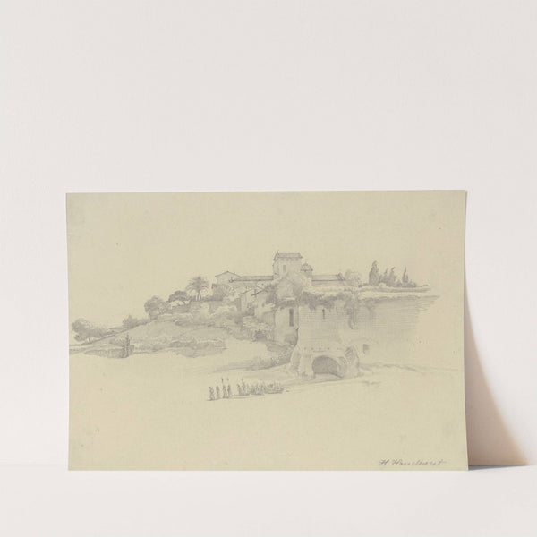Prozession vor dem Kloster San Onofrio, vom Forum Boarium aus gesehen by Johann Heinrich Hasselhorst