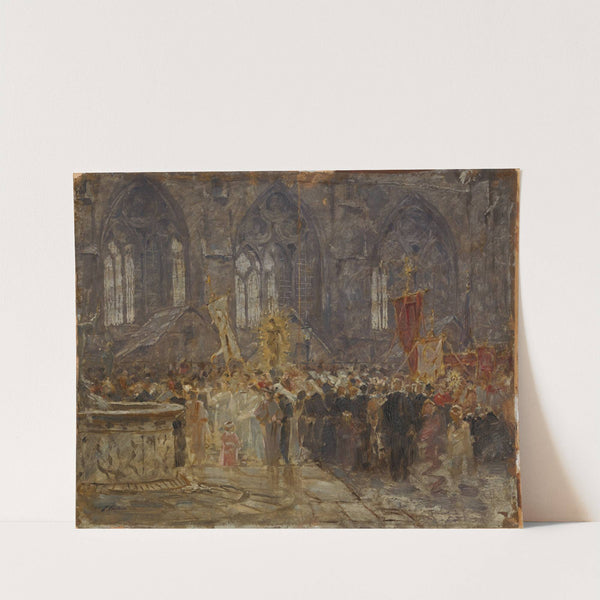 Prozession vor einer Kirche by Hermann Braun
