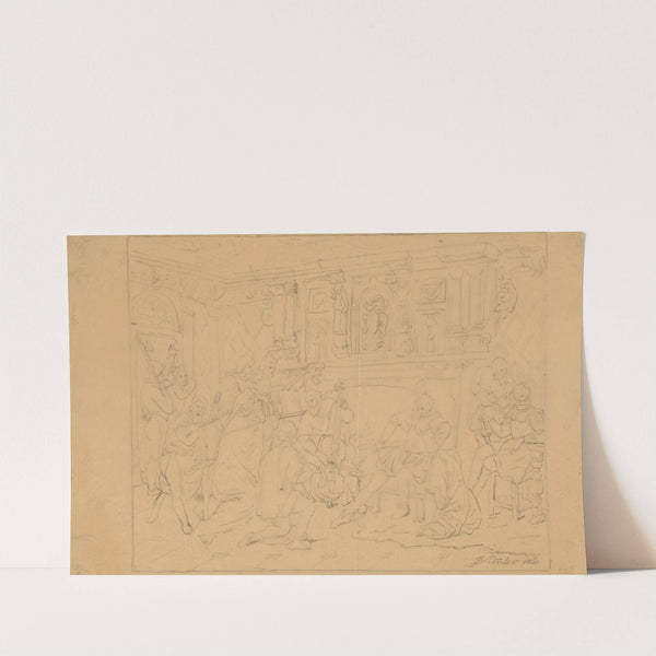 Przerys szkicu kompozycyjnego do obrazu ‘Szaleństwo króla Eryka’ (1860) by Józef Simmler