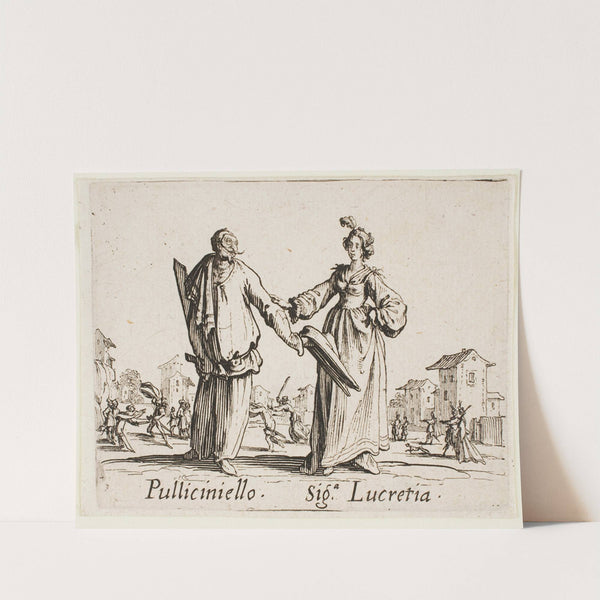 Pulliciniello and Siga Lucretia (1631) by Jacques Callot