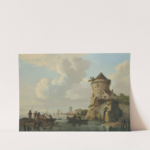 Pulling in nets at sunset by Johannes Hermanus Koekkoek