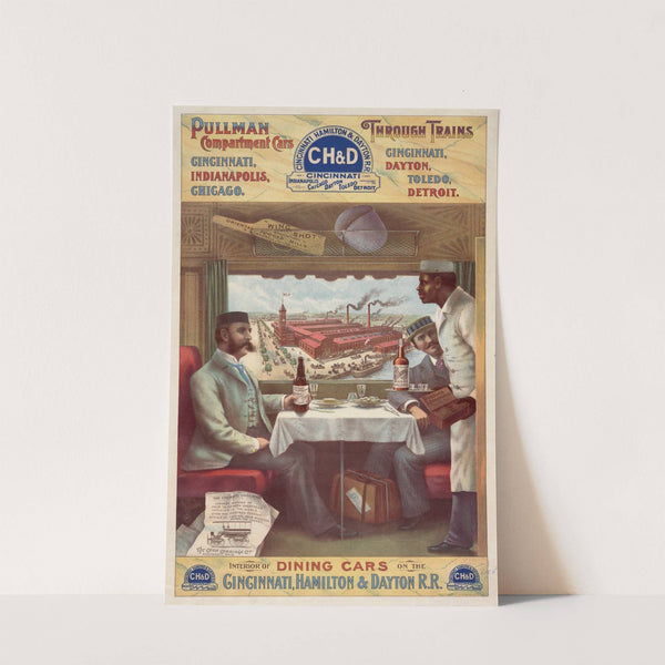 Pullman compartment cars through trains — interior of dining cars on the Cincinnati, Hamilton & Dayton R.R. (1894) by Strobridge & Co. Lith.