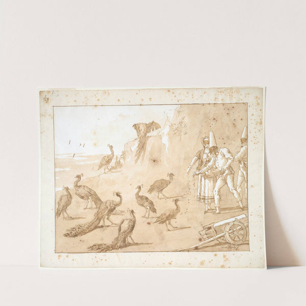 Punchinello Feeding the Peacocks (ca. 1800) by Giovanni Domenico Tiepolo