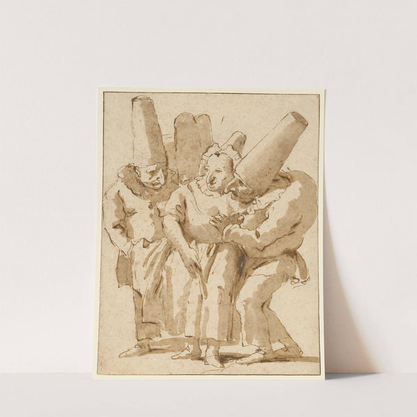 Punchinellos Approaching a Woman (late 1730s) by Giovanni Battista Tiepolo