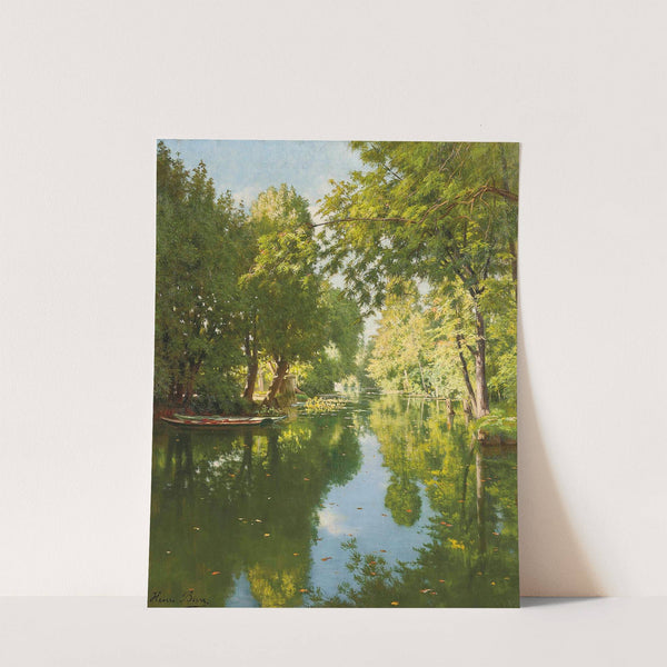 Punts moored on still waters by Henri Biva