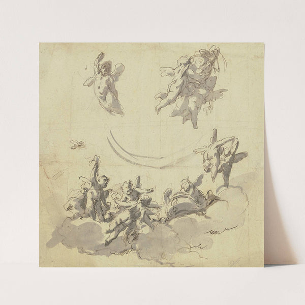 Putten mit Deckelvase und Amphora auf Wolken by Gaspare Diziani