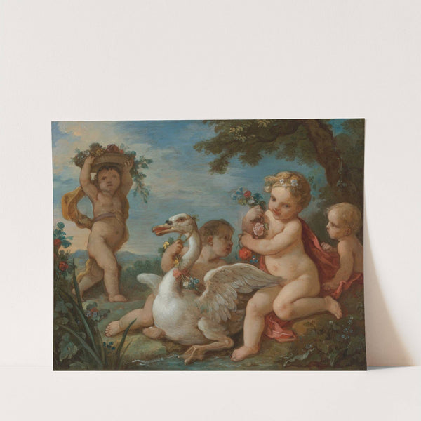 Putti Adorning A Swan With A Garland Of Flowers (1760) by Charles-Joseph Natoire