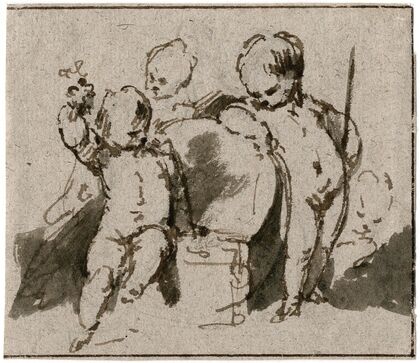 Putti bij een wijnkuip