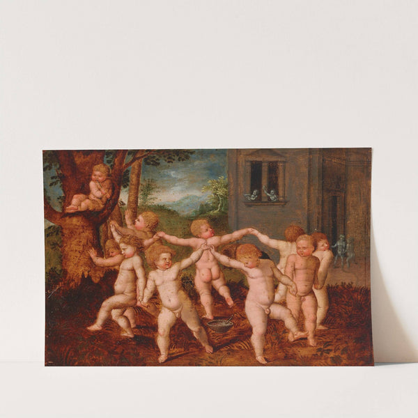 Putti dancing in a landscape, a villa in the background (ca 1600) by Flemish School