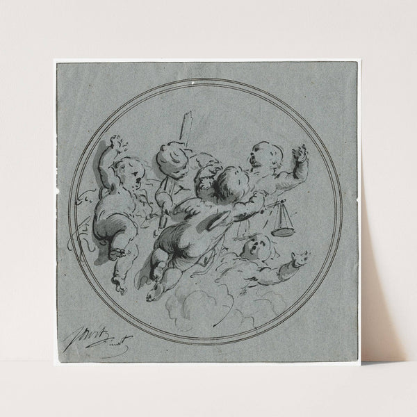 Putti met de attributen van de rechtvaardigheid by Jacob de Wit
