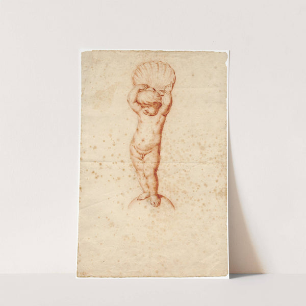 Putto met schelp boven zijn hoofd by Cornelis Pronk