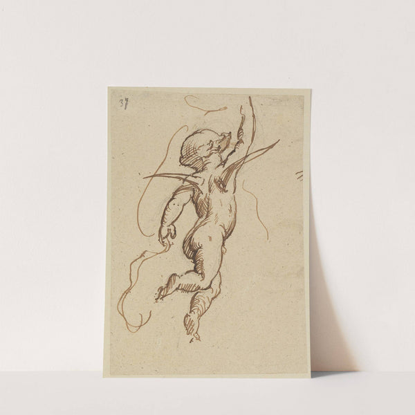 Putto, schräg vom Rücken gesehen, mit erhobenem rechten Arm, den Kopf nach links gewendet by Moritz von Schwind