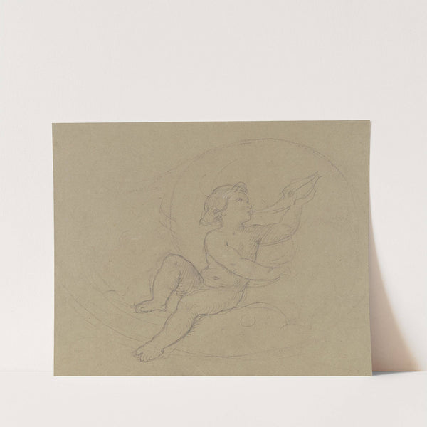 Putto zwischen Ranken, in ein Muschelhorn blasend by Moritz von Schwind