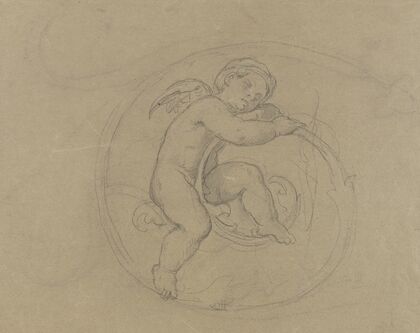 Putto zwischen Ranken, schlafend