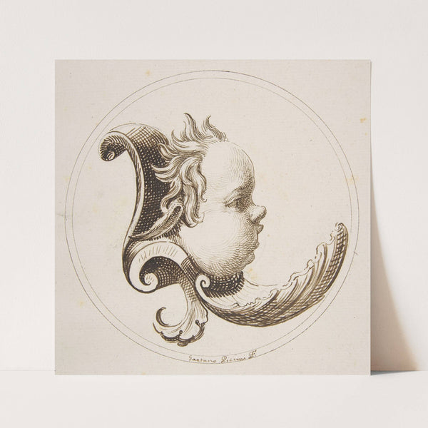 Putto’s Head Looking to the Right with a Shell Beneath the Chin within a Circle by Gaetano Piccini