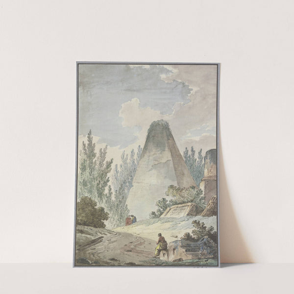 Pyramide mit abgebrochener Spitze in antiker Trümmerlandschaft by Hubert Robert