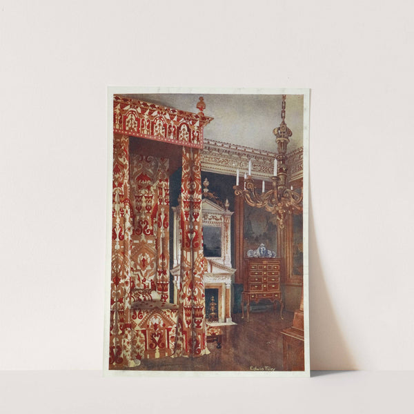 Queen Anne's bed, Chest of drawers upon stand, Wooden candleabra by Edwin Foley