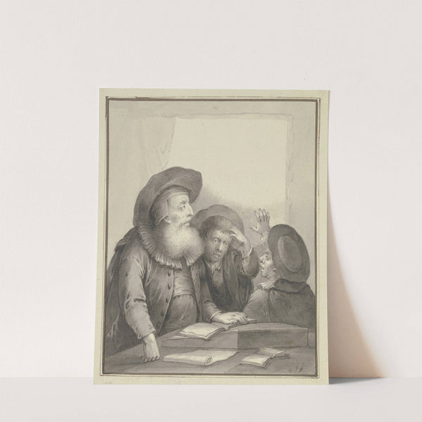 Rabbiner mit zwei Schülern an einem Tisch by Johann Andreas Benjamin Nothnagel