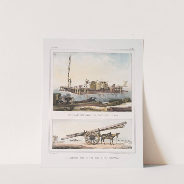 Radeau de bois de construction; Charroi de bois de charpente by Jean Baptiste Debret