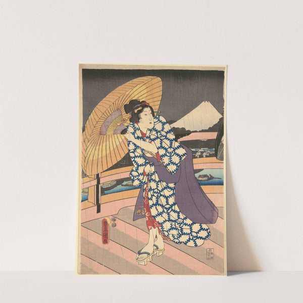 Rainy Scene on a Bridge (Ame no To no Sue) (ca. 1849–1853) by Utagawa Kunisada (Toyokuni III)