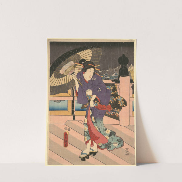 Rainy Scene on a Bridge (Ame no To no Sue) (ca. 1849–1853) by Utagawa Kunisada (Toyokuni III)