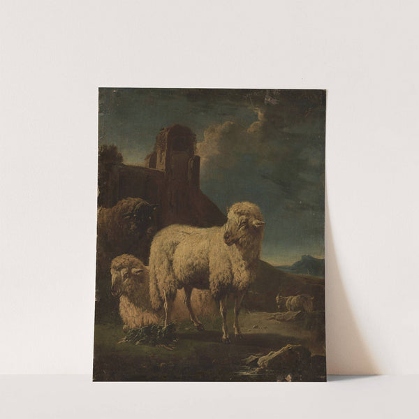 Rams with ruins in the background by Philipp Peter Roos