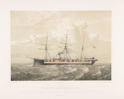 Ramtorenschip Prins Hendrik der Nederlanden varend op zee Z.M. Ramtorenschip Prins Hendrik der Nederlanden (1870-1874)