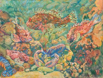 Rascasses et homards dans un aquarium