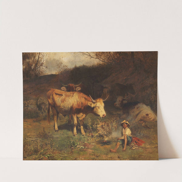 Rast des Hirtenjungen mit seinen Tieren by Otto Gebler