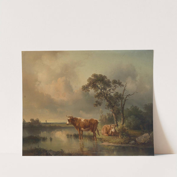 Rastende Kühe am Weiher 1854 by Edmund Mahlknecht