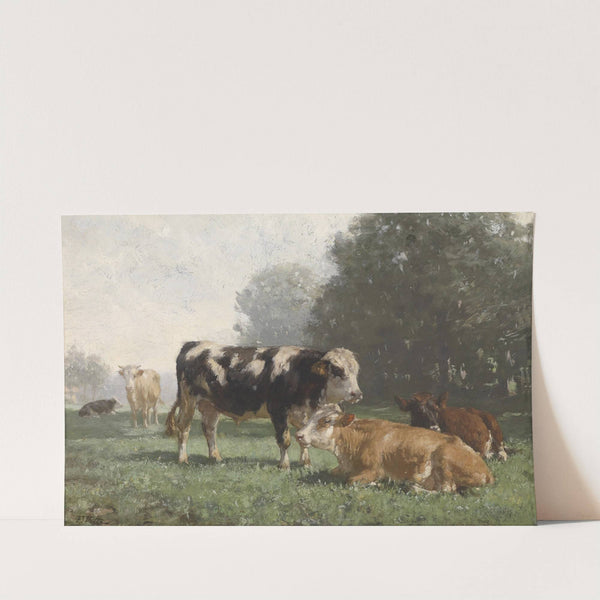 Rastende Kühe auf der Weide by Friedrich Voltz