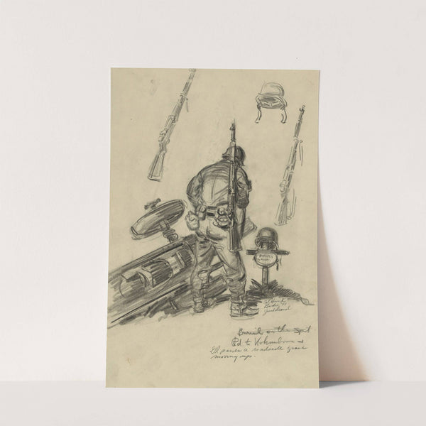 Rd. to Kokumbona a GI passes a roadside grave moving up (1943) by Howard Brodie