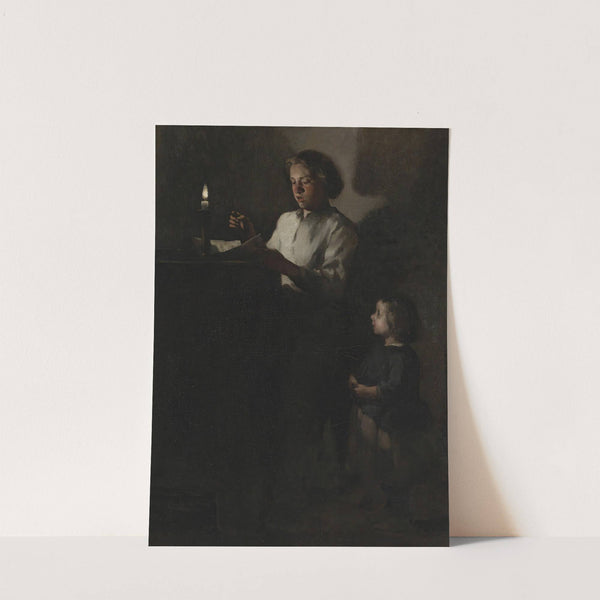 Reading by candlelight by Théodule Ribot