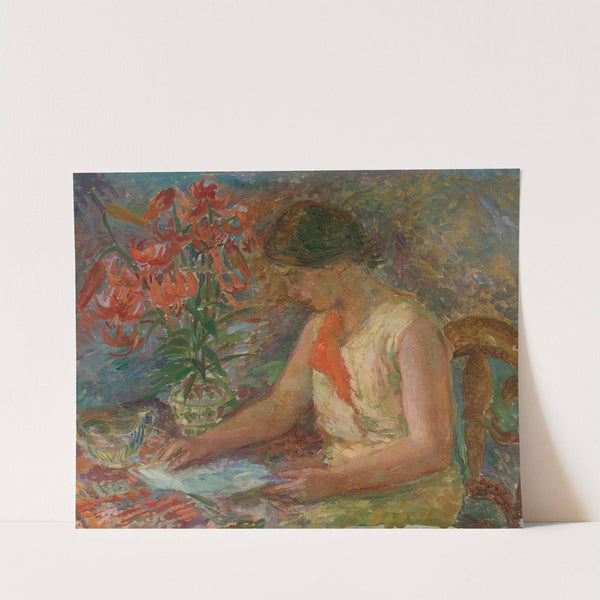 Reading woman by Lucjan Adwentowicz