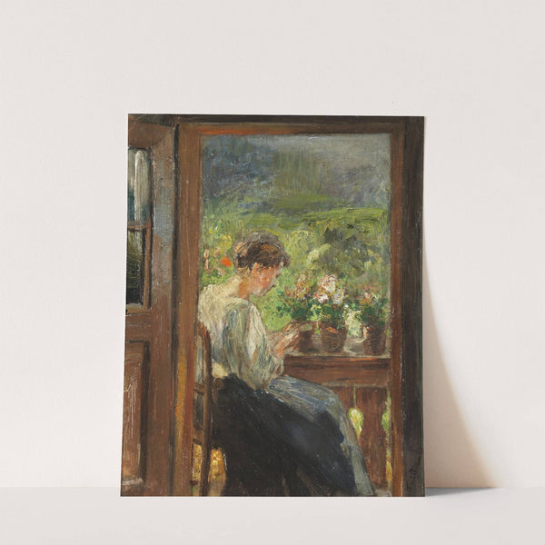 Reading woman on the balcony by Fritz von Uhde