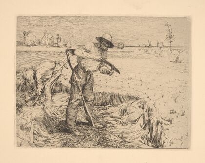 Reaper sharpening his scythe, Damvillers, Meuse (1858)
