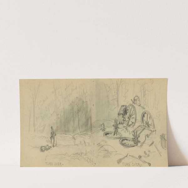 Rebel rifle pit 3 ft high along the road at 5 forks (1865) by Alfred Rudolph Waud