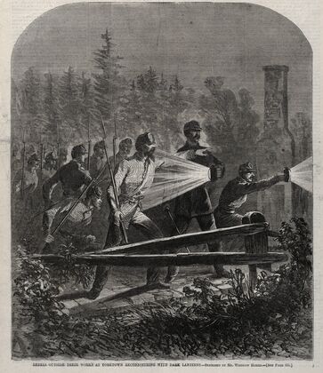 Rebels Outside Their Works at Yorktown Reconnoitering with Dark Lanterns (1862)