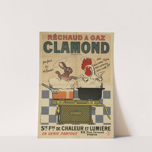 Réchaud à gaz Clamond. Société française de chaleur et lumière, 22, rue Drouot, Paris. lapin, coq (1900-1920) by Georges Meunier